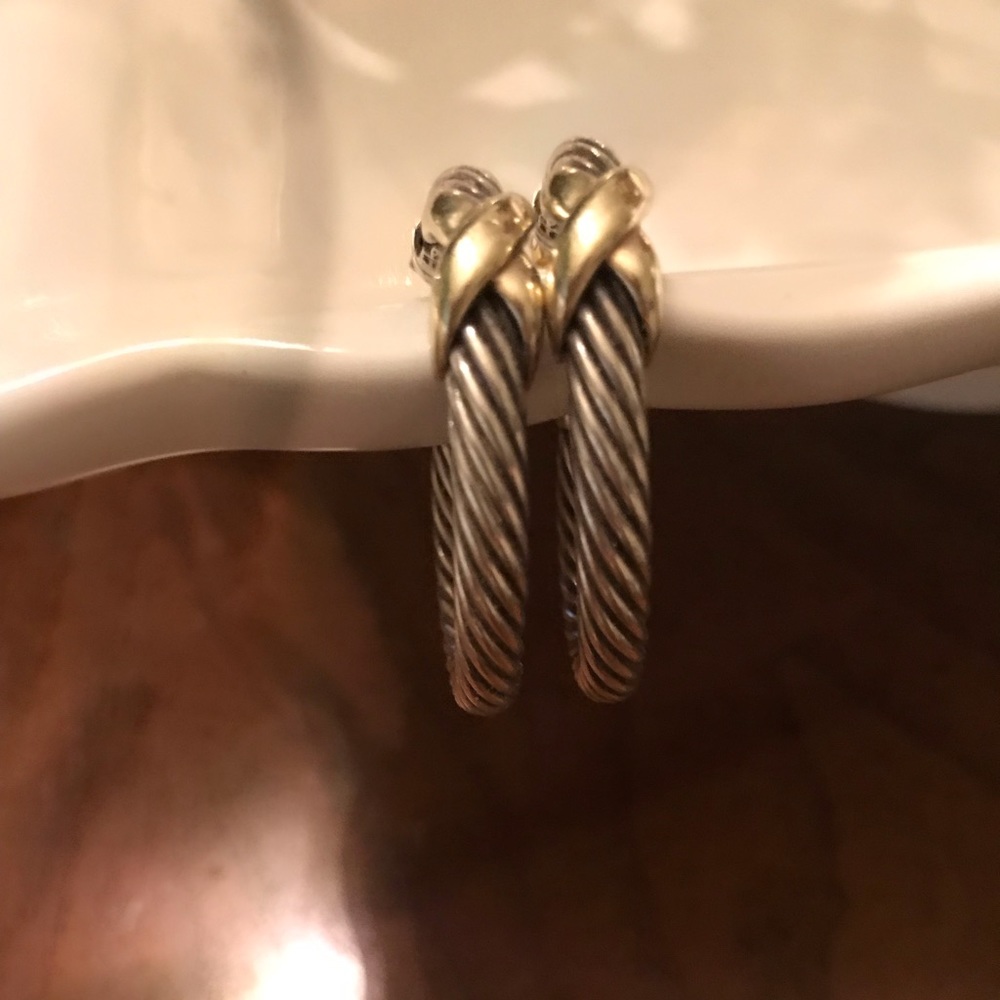 David Yurman Silver hoop with gold X. 1.5 inch